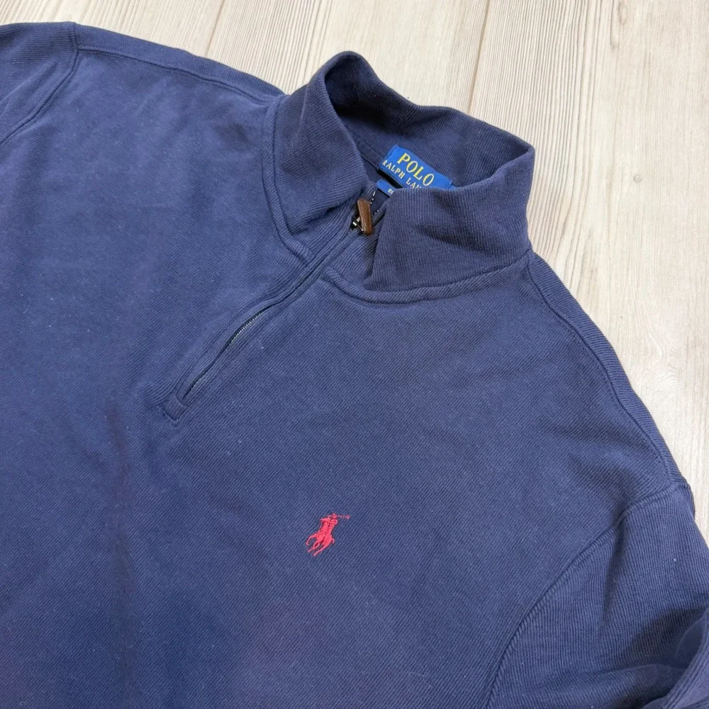 Polo Ralph Lauren Estate Rib Quarter Zip Pullover Navy Blue Mens XL